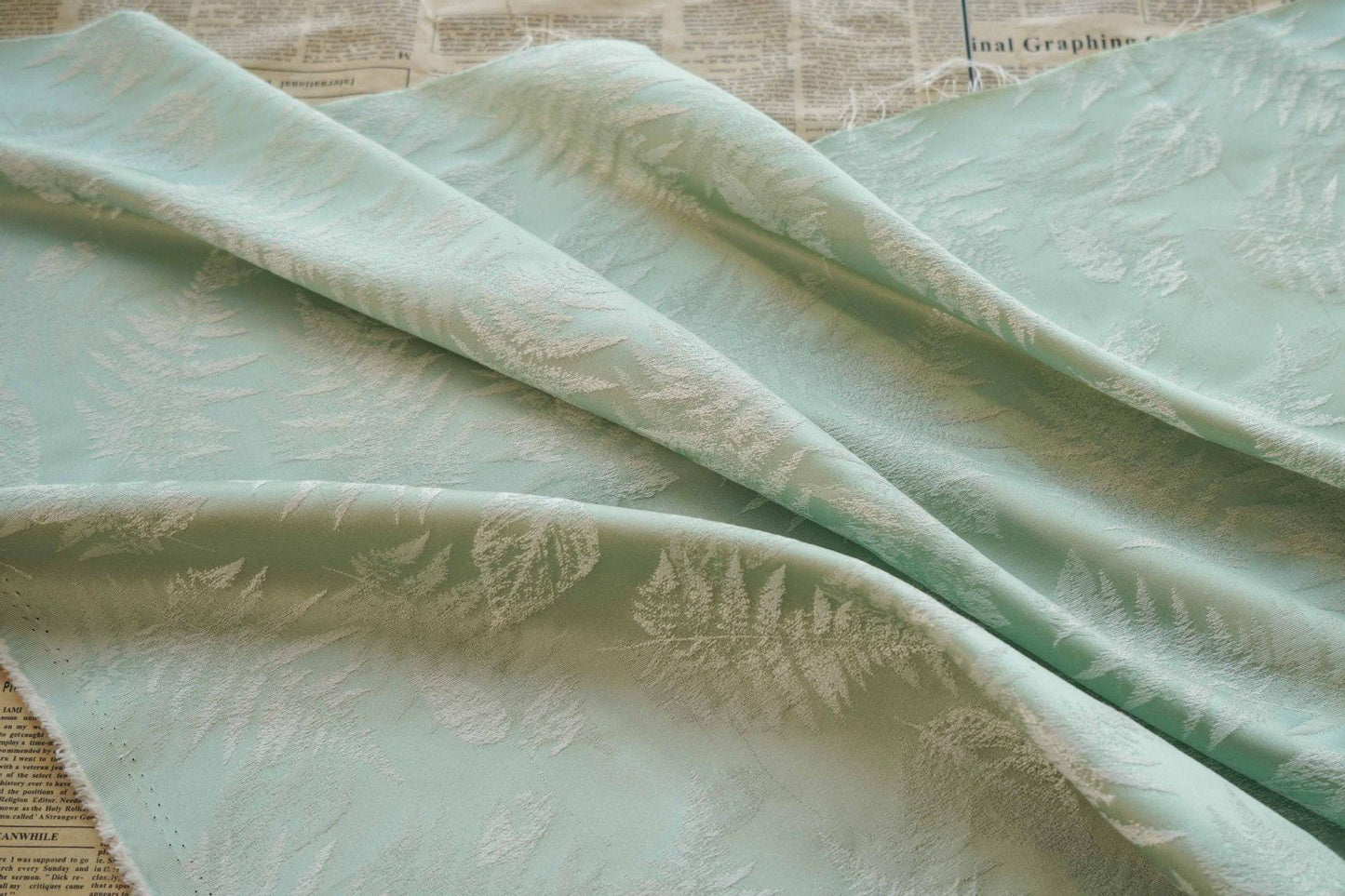 Vintage Jacquard Brocade Fabric: Fern Leaf Sewing Material, 59" Wide