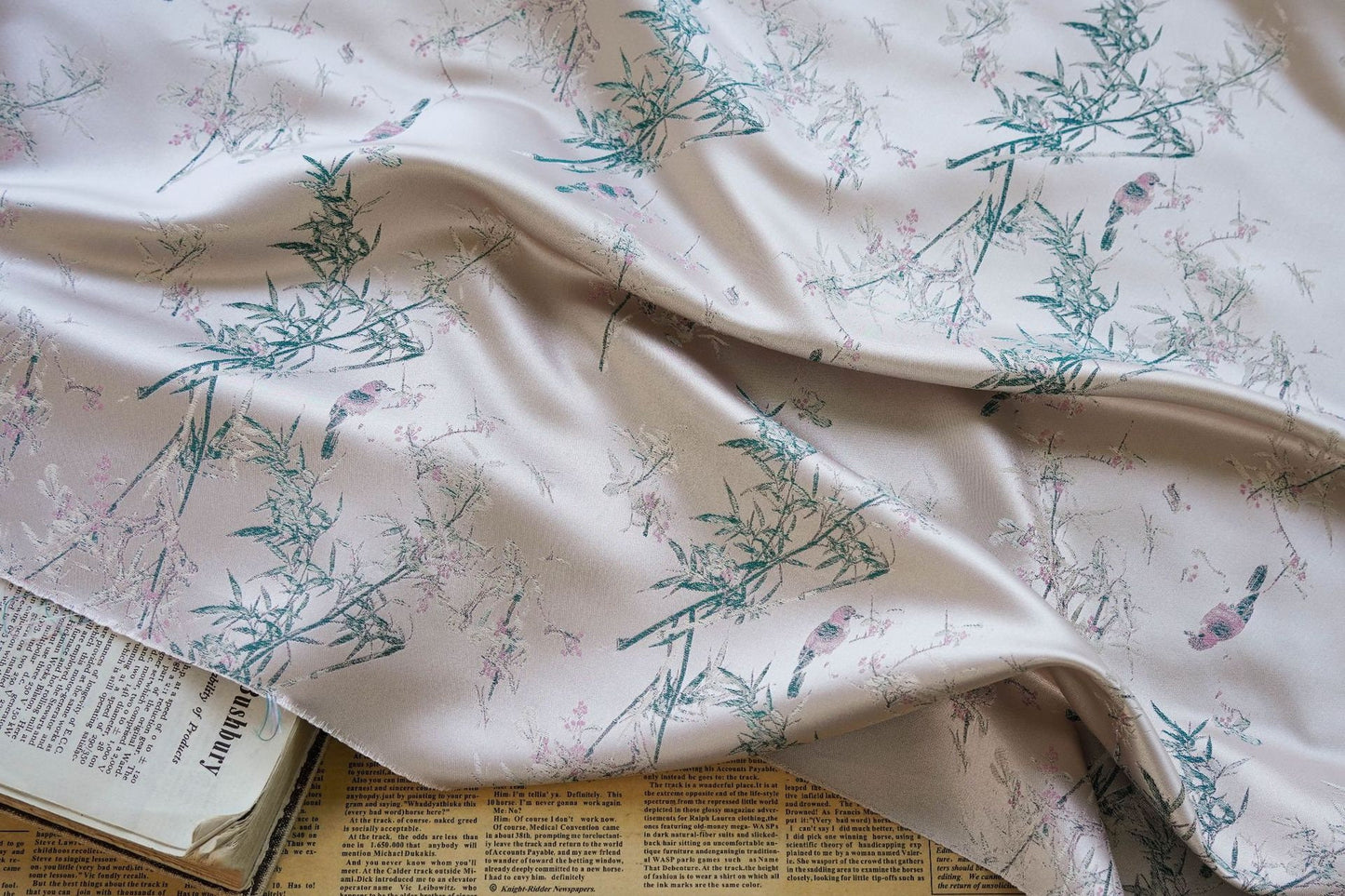 Floral Bamboo Brocade Satin Fabric - Light Purple, 59" Wide