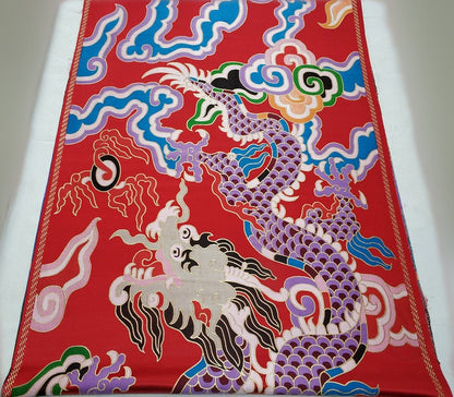 Tissu brocart de soie brodé à double dragon - Modèle de cheongsam de mariage
