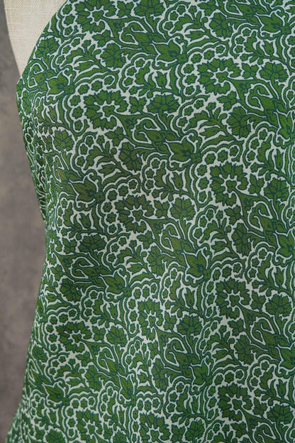 Tissu jacquard tissé à motif floral vert : réversible, pour ameublement, costumes, kimonos - 140 cm de large