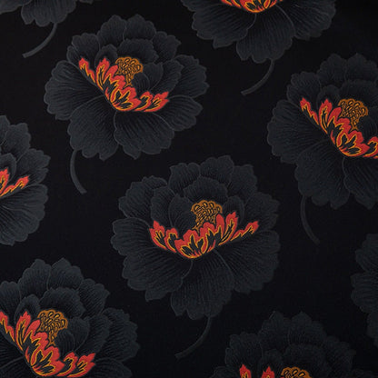 Black Peony Brocade Fabric: 29.5"W Luxurious Rayon Textiles