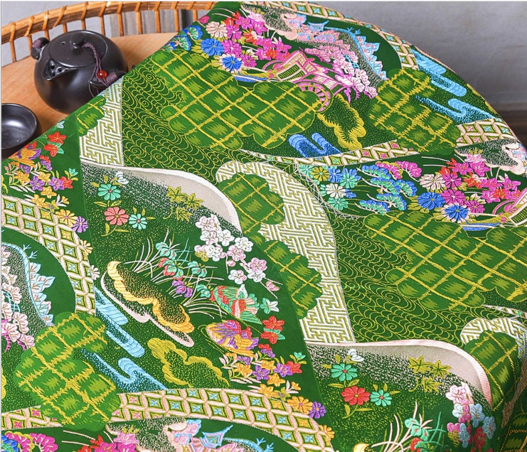 Floral Jacquard Brocade Fabric: Japanese Architecture, 59" Wide