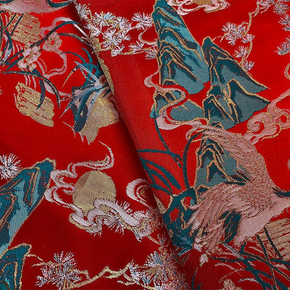 Crane Jacquard Satin Fabric: 59"W Brocade Cheongsam Sewing Fabric