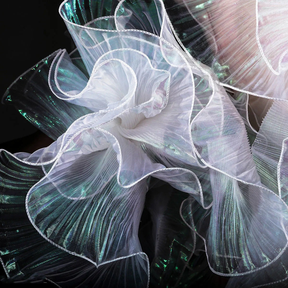 3D Ruffle Organza Fabric: Two-Toned Designer Gown Material