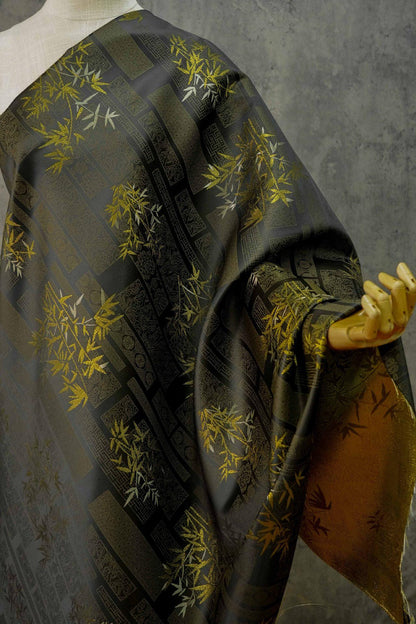 Tissu brocart jacquard en bambou métallisé : damas japonais de 150 cm de large, vendu au mètre