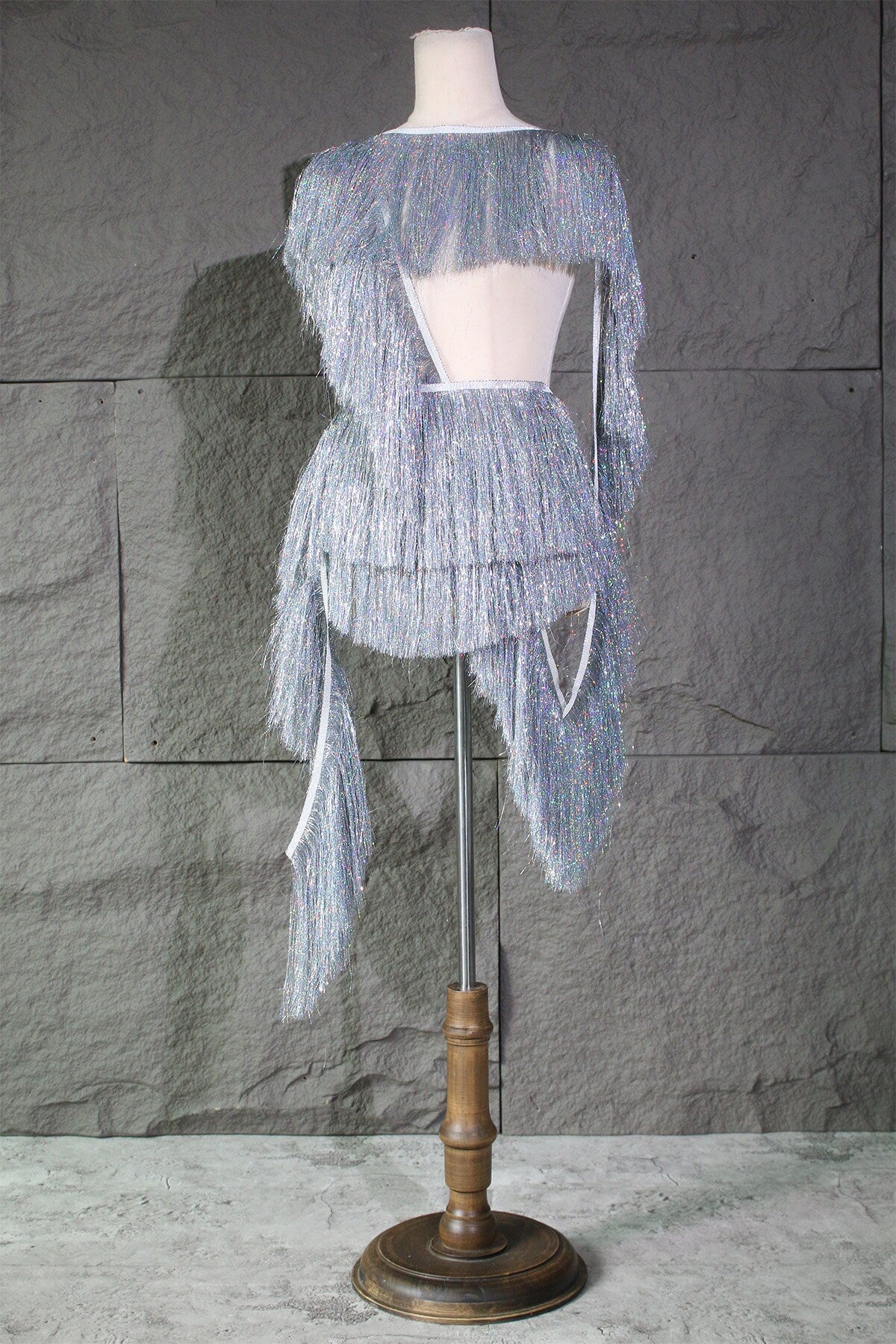 Tissu à franges argentées pour la danse : franges en polyester de 20 cm, décoration à faire soi-même