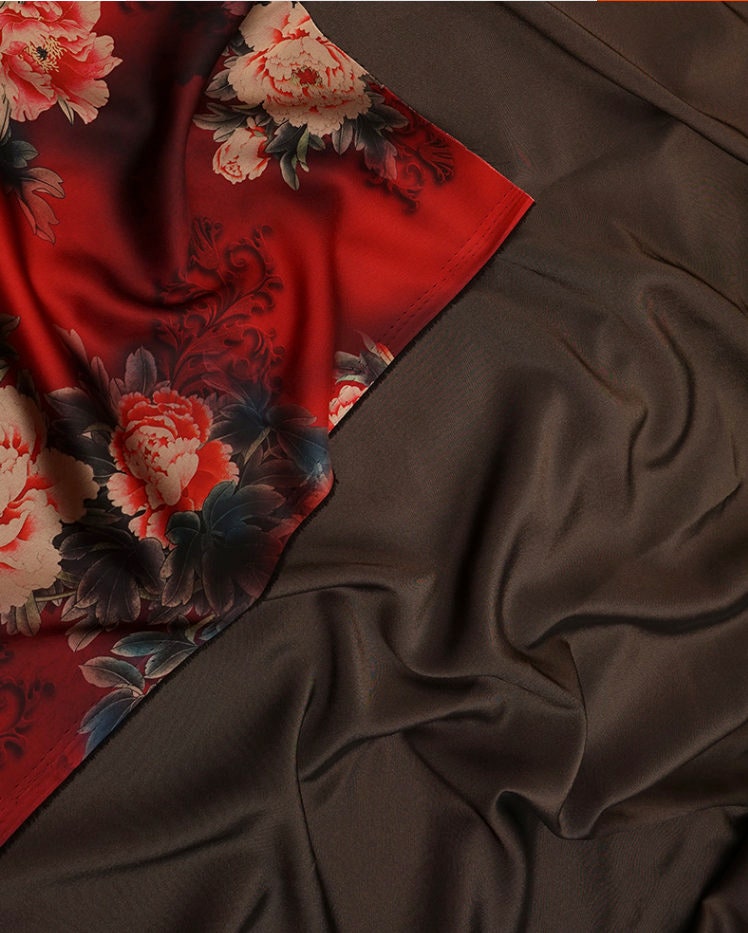 Floral Gambiered Canton Gauze Fabric: 59"W Chinese Satin