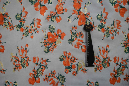 Gold Thread Jacquard Fabric: 3D Oil Painting Texture, Orange Floral (57"W)
