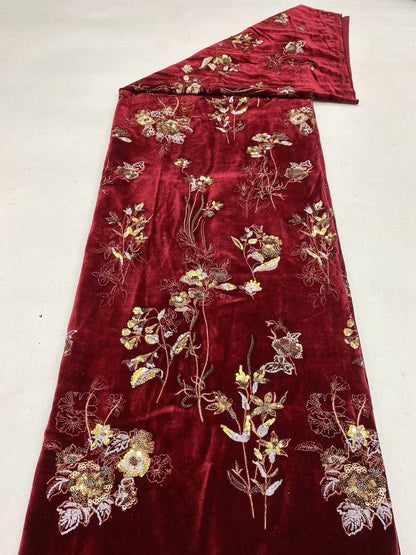 Tissu velours à sequins perlés ��� Broderie florale Desi" Large
