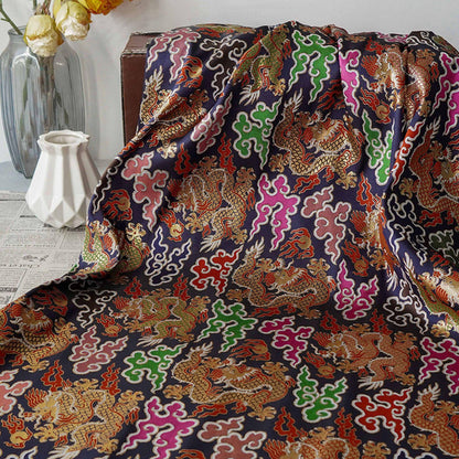 Chinese Dragon Brocade Fabric - Auspicious Cloud Woven Textile, 60" Wide