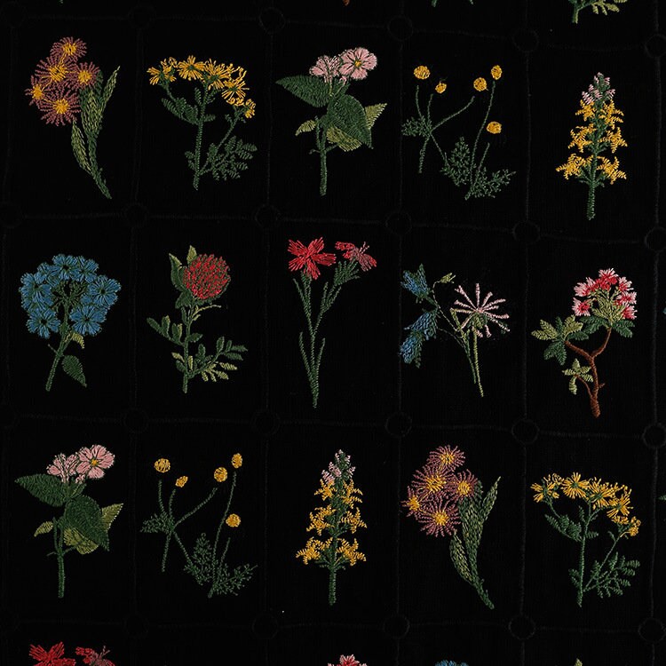 Floral Embroidery Cotton Fabric: Multicolour Plants, 49" Wide