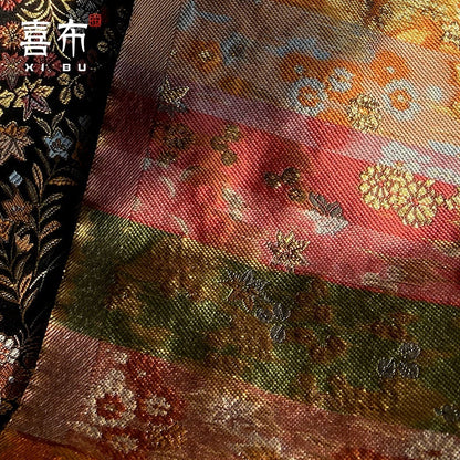 Japanese Silk Brocade Fabric: Floral Kimono Upholstery, 29.5"W