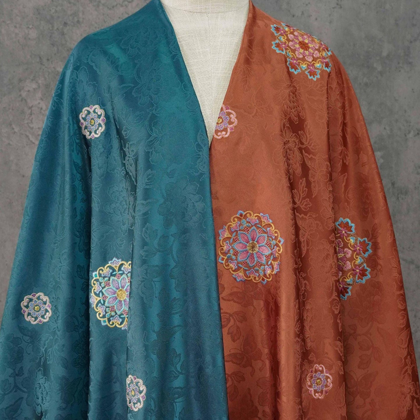 Embroidered Lotus Silk Brocade Fabric: Tibetan Robe, Cheongsam Sewing Material