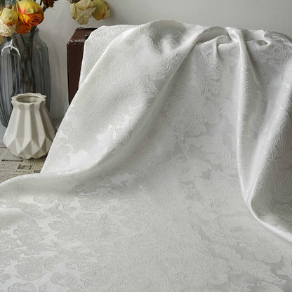 Pure white floral jacquard with subtle embossed patterns, Sewing, Upholstery, 61"Wide