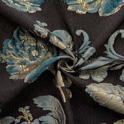 Tissu jacquard floral vintage ��� Métallisé en relief 3D 3"W