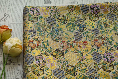 Gold Brocade Jacquard Fabric: Tortoise Shell Pattern, Luxury Upholstery