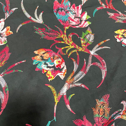 Floral Embroidery Fabric: Multicolor 3D Flowers, 100% Cotton (58"W)