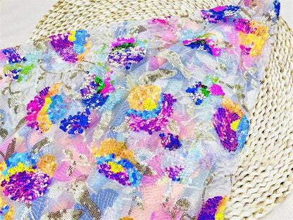 Floral Sequin Embroidery Lace Fabric: 50"W Wedding Prom Dress
