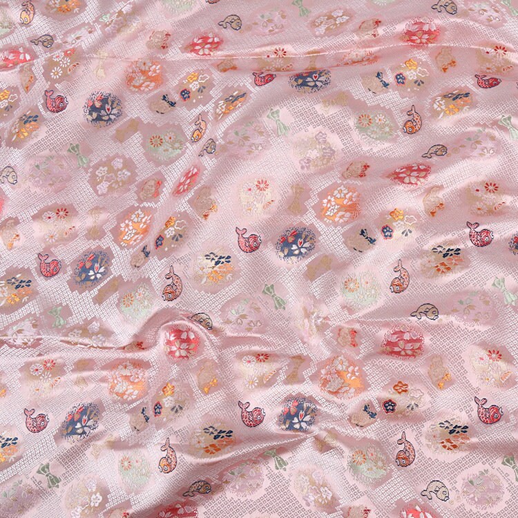 Japanese Lucky Fish Brocade Fabric: 59" Wide Silk Rayon Damask