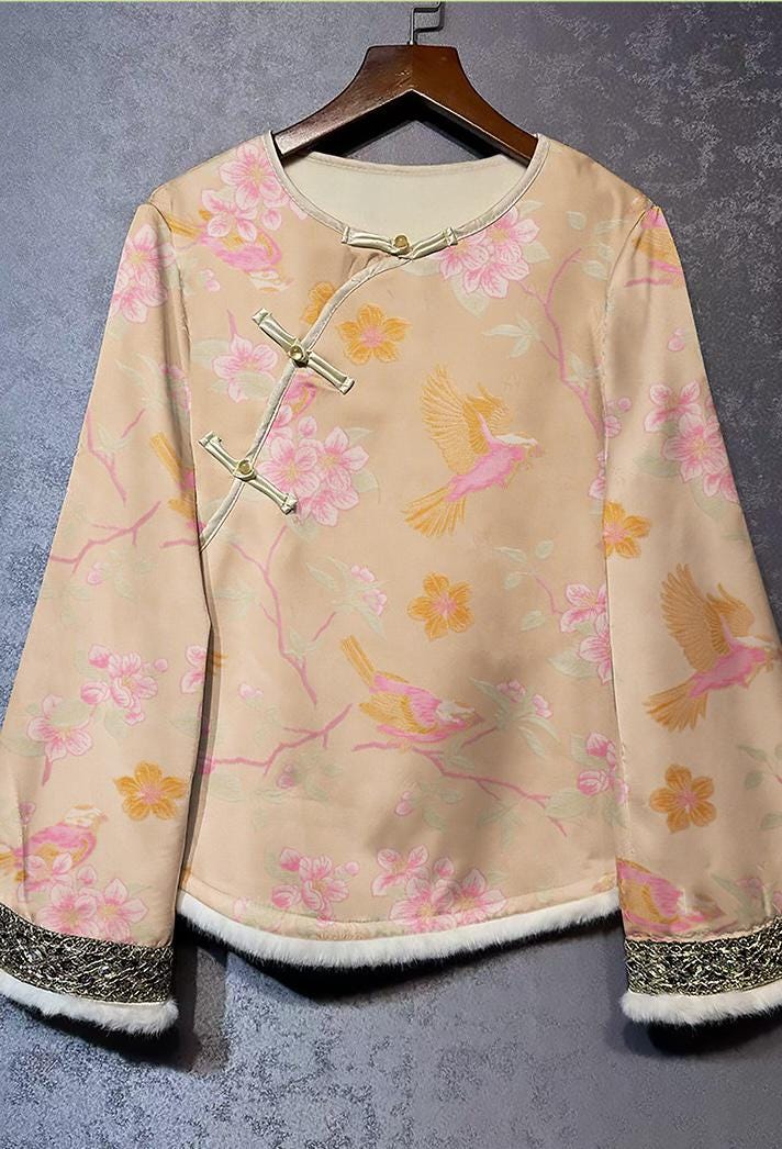 Bird and Flower Silk Brocade Fabric: 59"W Rayon Blend