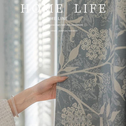 Luxury Blue Chenille Jacquard Curtain Fabric ��� High Blackout Drapery Material, 114��� Height, Sold by the Meter, Cont
