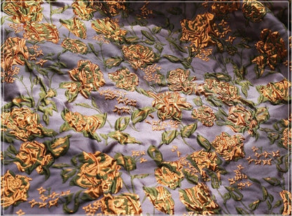Gold Thread Floral Jacquard Fabric: 3D Texture, 55" Wide