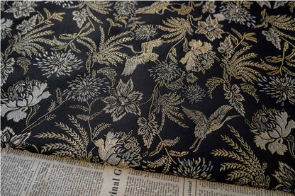 Gold Crane Jacquard Fabric: 3D Designer Upholstery, Prom Dress Sewing Fabric