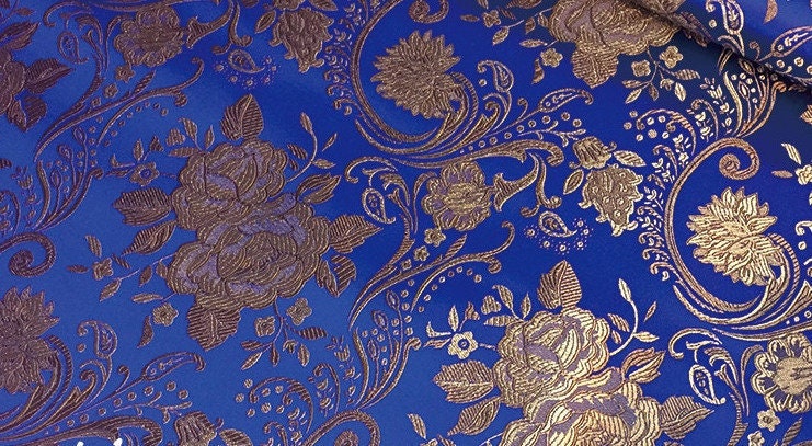 Tissu brocart à motifs floraux : Jacquard de soie et rayonne style palais rétro