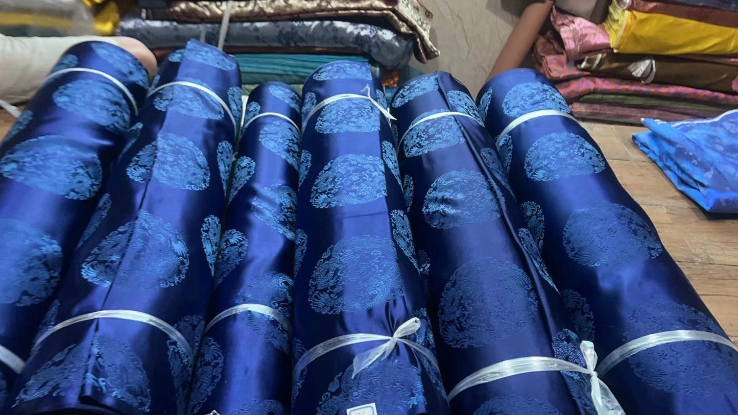 Dragon Brocade Satin Fabric: Chinese Floral Design, 29" Wide