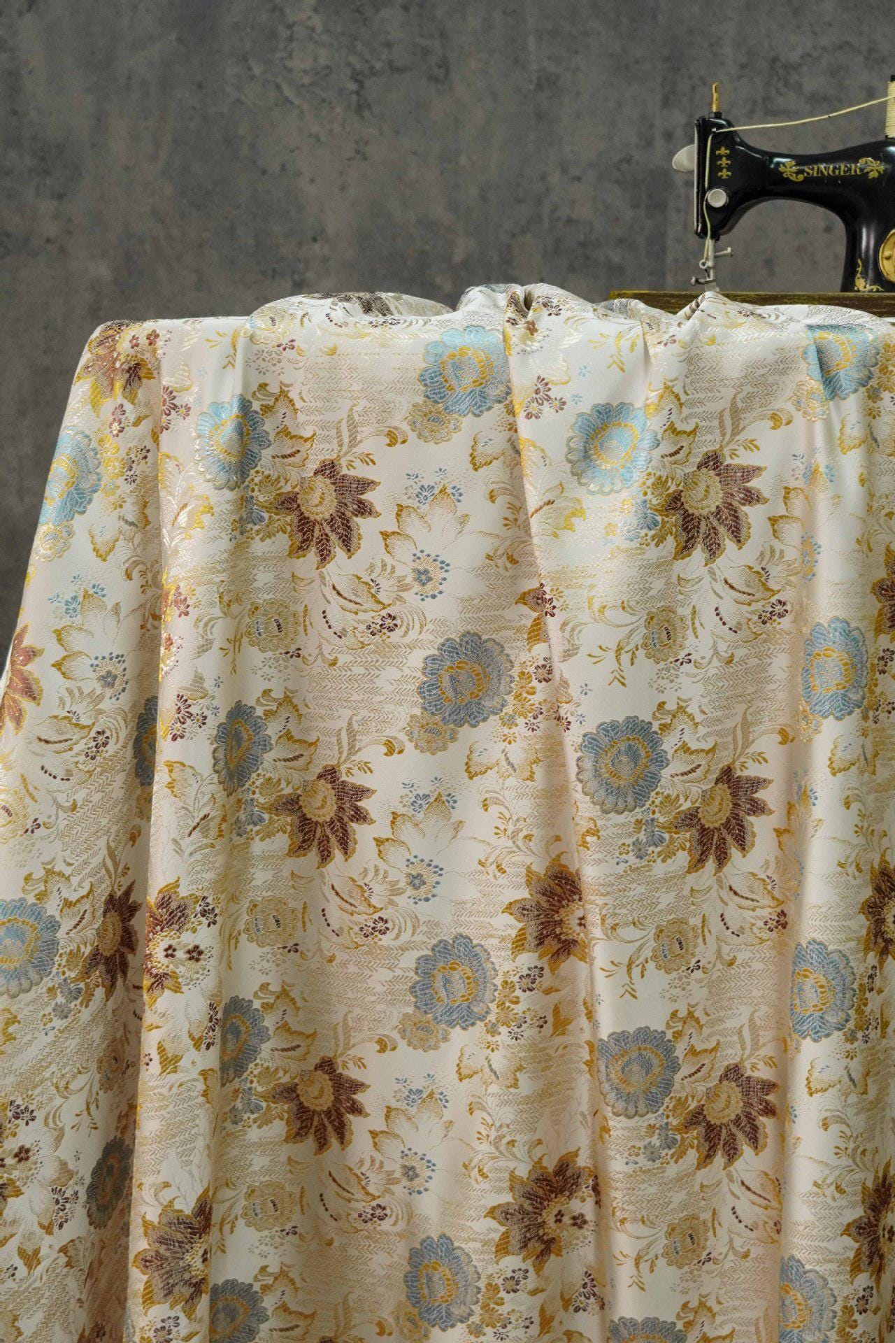 Floral Brocade Fabric: Silky Jacquard, Chinese Wedding Style, 58"W