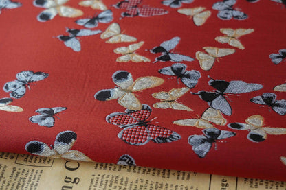 Gold Thread Butterfly Jacquard Fabric: Chinese Painting Style, 59" Wide