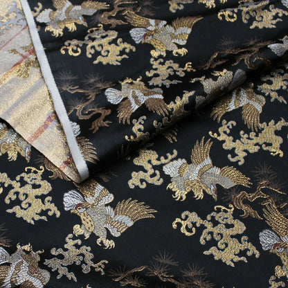 Japanese Silk Brocade Fabric: Ancient Totem Eagle Design, 29.5" Wide