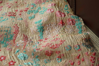 Blue Pink Jacquard Woven Fabric: 3D Embossed Flower Pattern, 57" Wide
