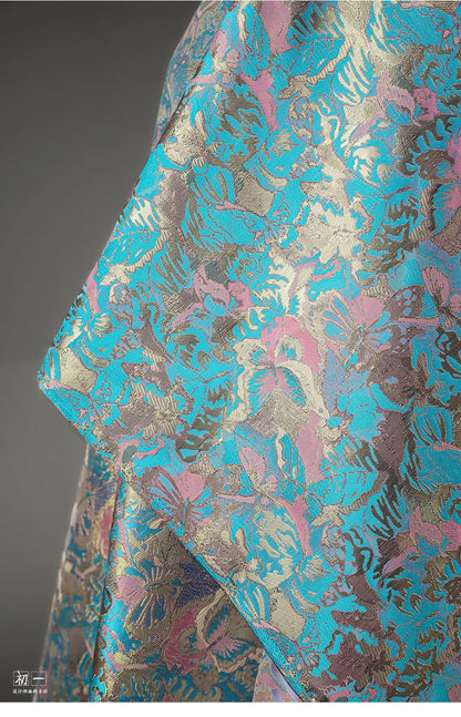 Gold Thread Jacquard Fabric: 3D Oil Painting Texture, 55" Wide