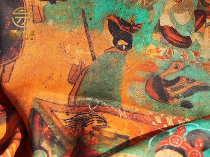 Dunhuang Murals Linen Fabric: Asian Style Upholstery & Sewing, 55"W