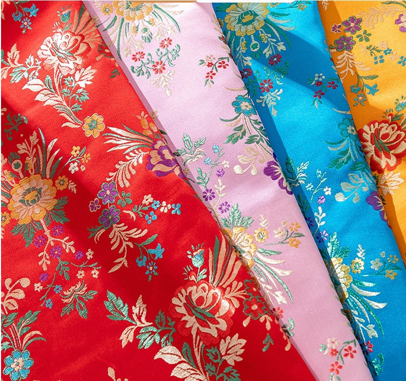Floral Silk Brocade Fabric: 59"W Rayon Upholstery & Drapery - By The Meter