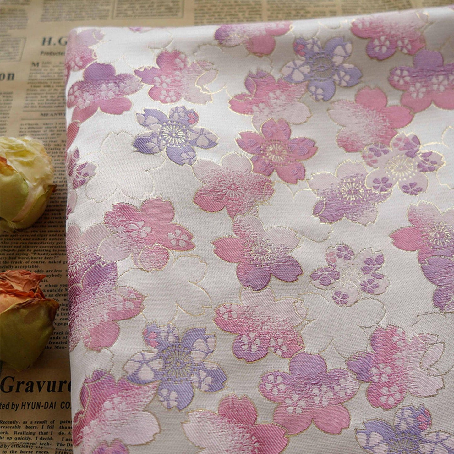 Sakura Silk Brocade Fabric: Japanese Floral Decor, 65" Wide