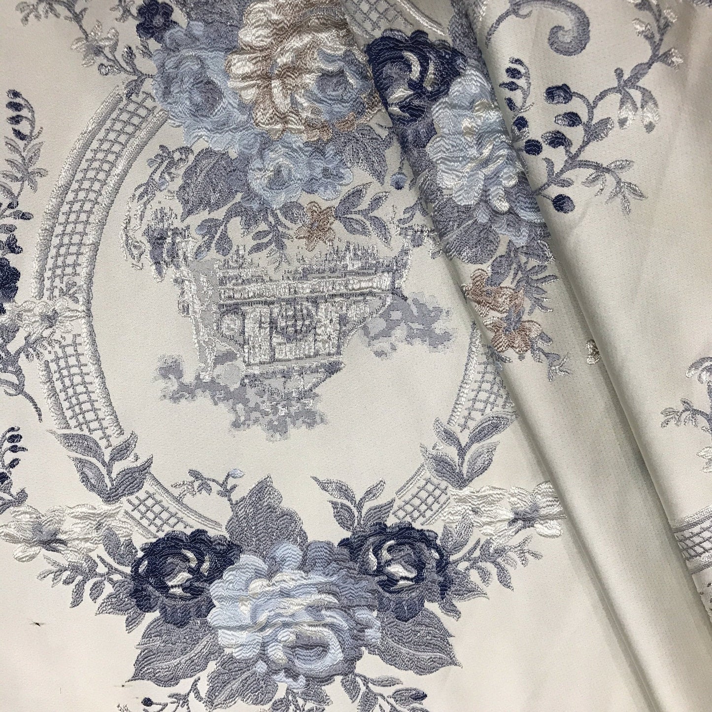Metallic Damask Satin Fabric: 3D Texture Jacquard, 56"W Palace Style