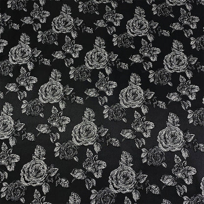 Black Jacquard Fabric: Embossed Peony Flower Design, 55" Wide