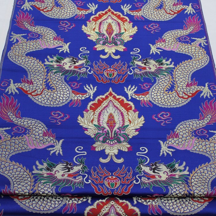 Blue Dragon Brocade Fabric: Chinese Robe Cheongsam Material (29"W)