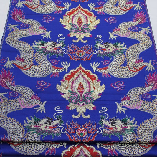 Blue Dragon Brocade Fabric: Chinese Robe Cheongsam Material (29"W)