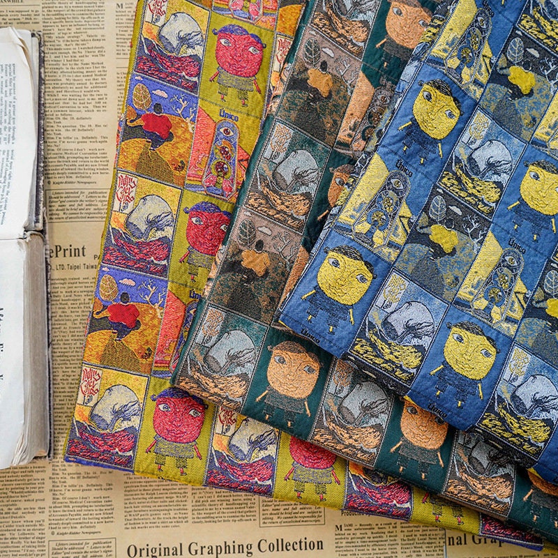 Cartoon Graffiti Jacquard Fabric: Abstract Oil Painting Style, 63"W