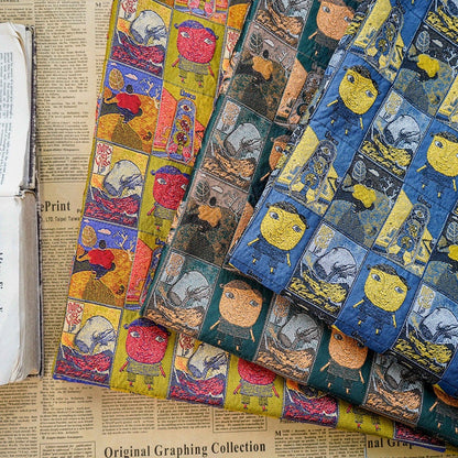 Cartoon Graffiti Jacquard Fabric: Abstract Oil Painting Style, 63"W