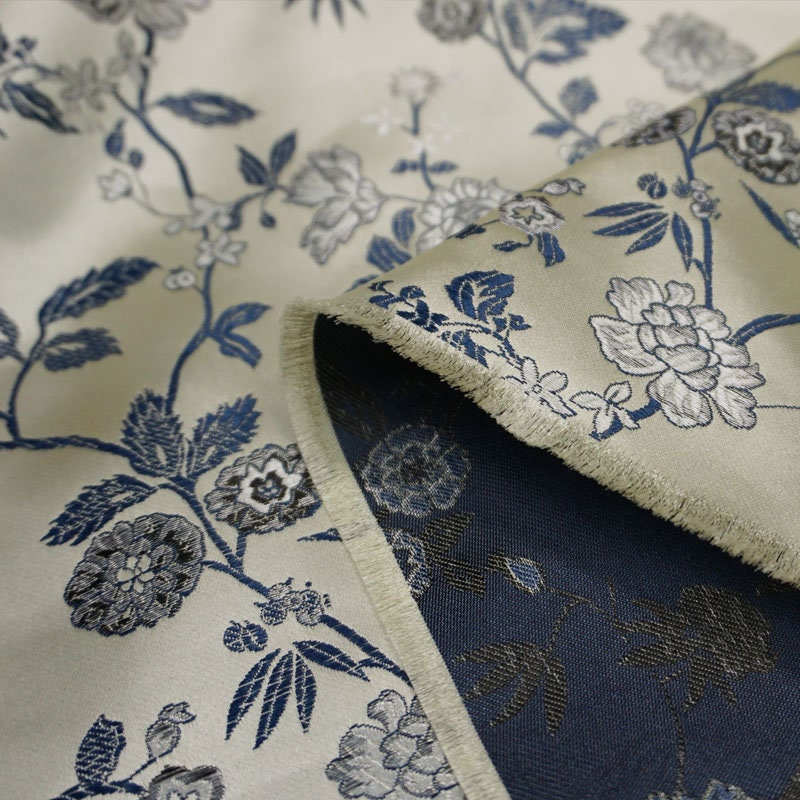 Floral Brocade Fabric: Fairy Jade, Silver & Champagne Silk Rayon Blend
