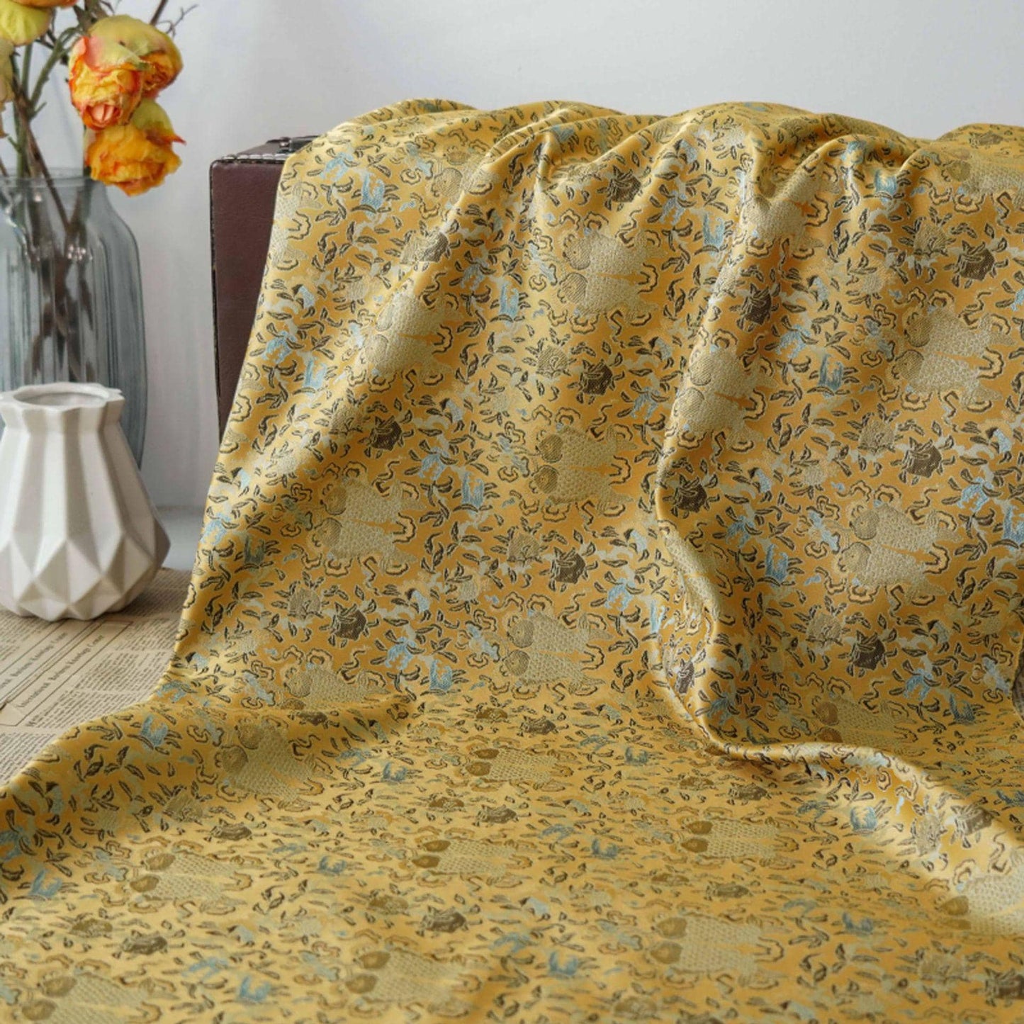 Pisces Fish Brocade Fabric: 58"W Chinese Style Sewing Material
