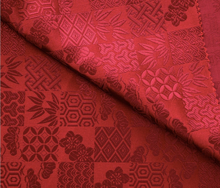 Nishijin Ori Jacquard Silk Brocade Fabric: Japanese Plaid, 59" Wide