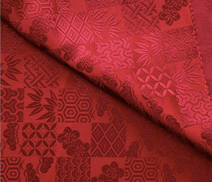 Nishijin Ori Jacquard Silk Brocade Fabric: Japanese Plaid, 59" Wide