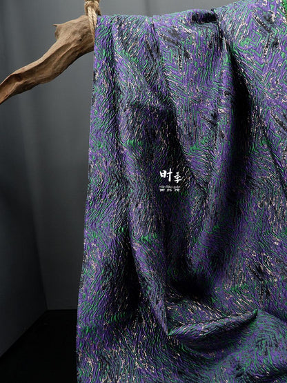 Gold Thread Jacquard Fabric: Green & Purple 3D Designer Fabric - 55"W