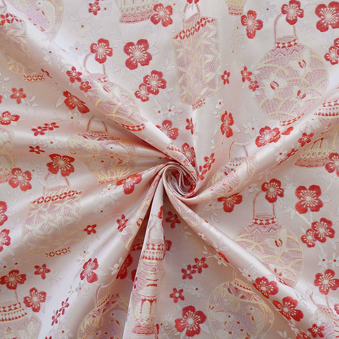 Tissu brocart Lanterne Fleur de Prunier - Tissu décoratif tissé, 157 cm de large