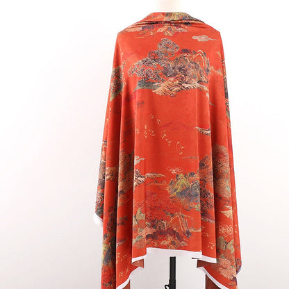 Ancient Chinese Landscape Print Fabric: 59"W Polyester Spandex
